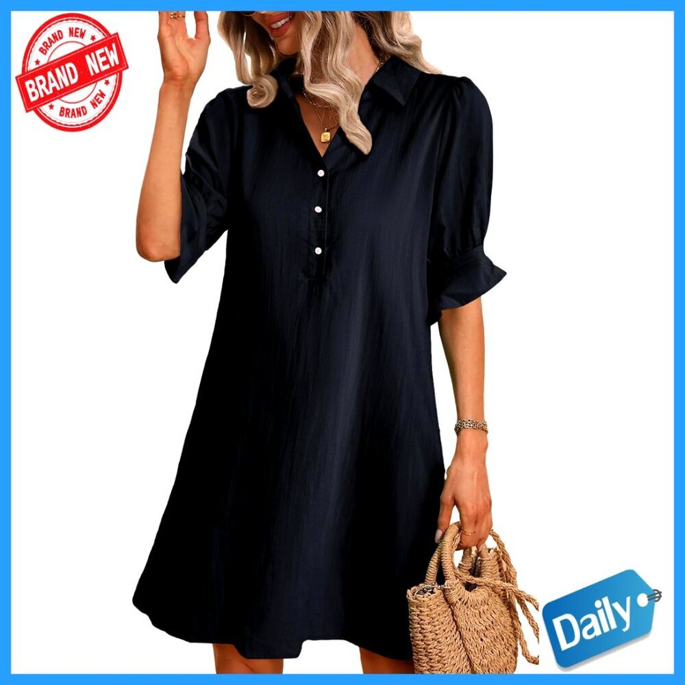 Ruffle Sleeve Shift Dress Casual Chic Button Down Summer Dress with Pockets